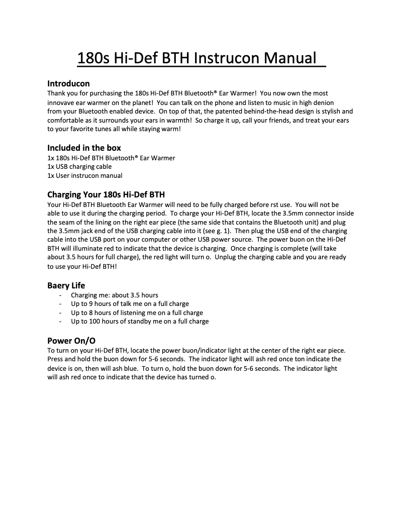 Page n°1 - Manuel utilisateur 180s Gen 2 Bluetooth