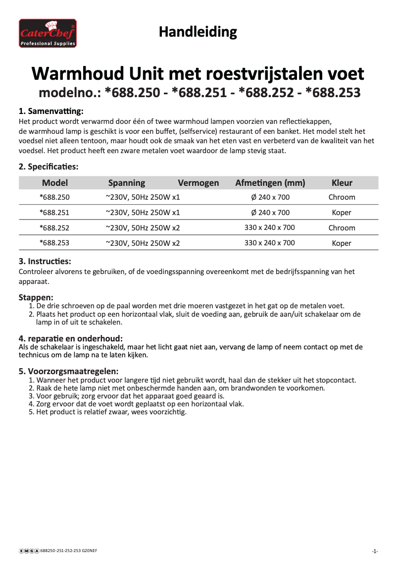 Page n°1 - Manuel utilisateur CaterChef 688250