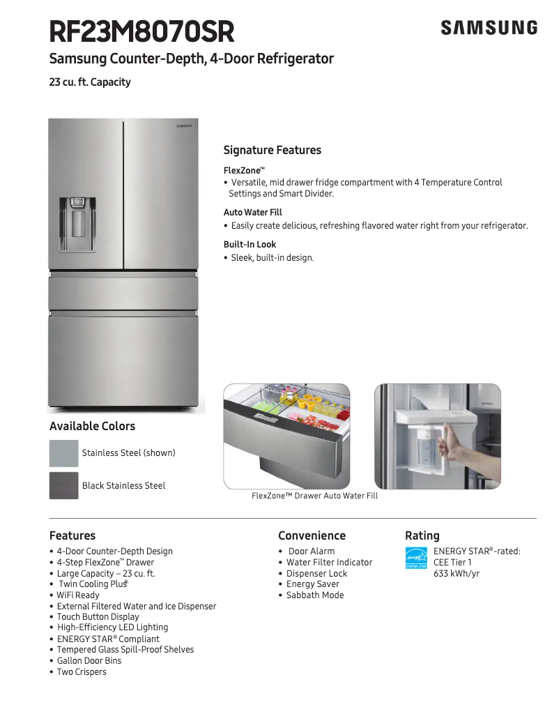 Page n°1 - Fiche technique Samsung RF23M8070SG