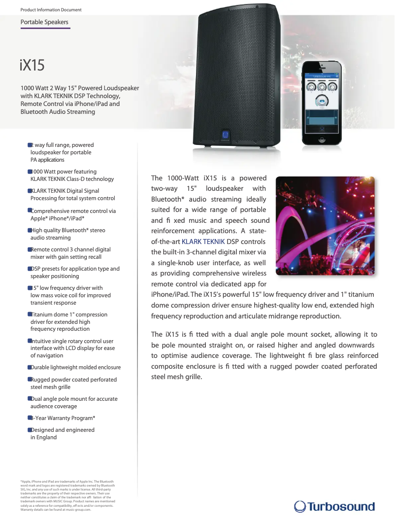 Page n°1 - Fiche technique Turbosound iX15