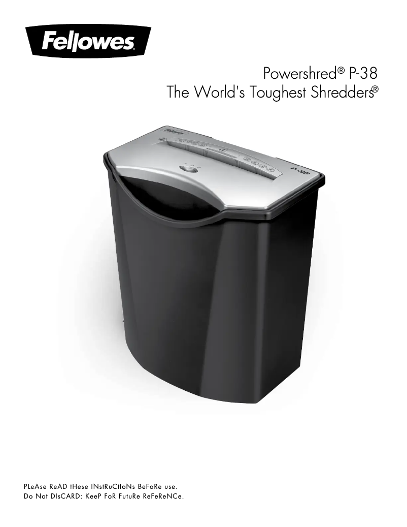 Page 1 de la notice Manuel utilisateur Fellowes Powershred P-38