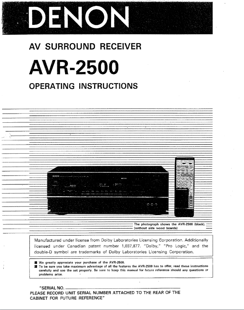 Image de la première page du manuel de l'appareil AVR-2500