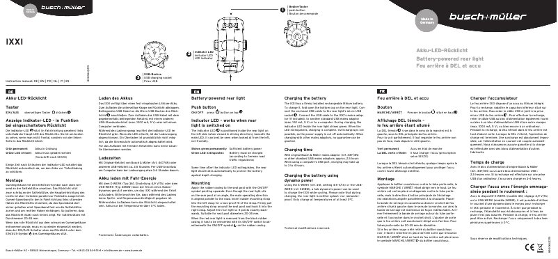 Page 1 de la notice Instructions / montage Busch + Müller IXXI