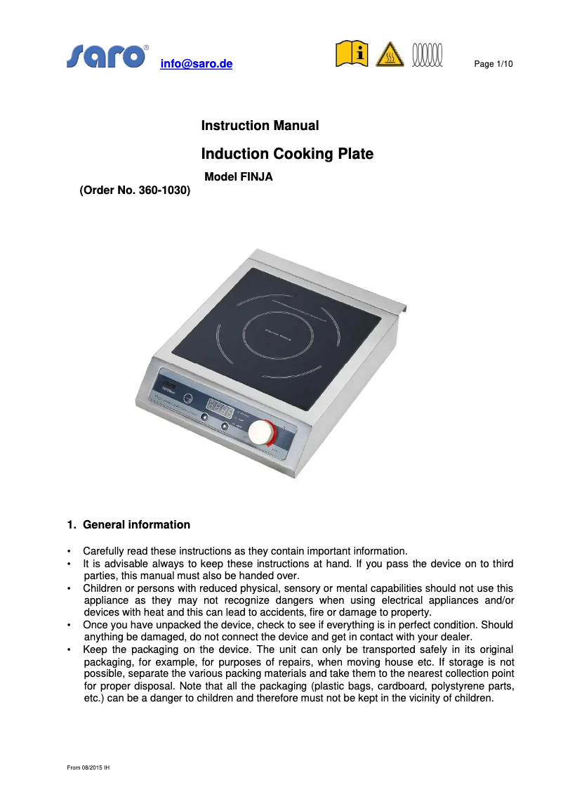 Imagen de la primera página del manual del dispositivo FINJA