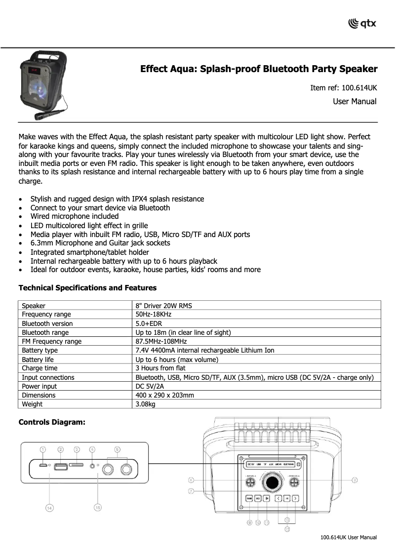 Page 1 de la notice Manuel utilisateur Qtx Effect Aqua