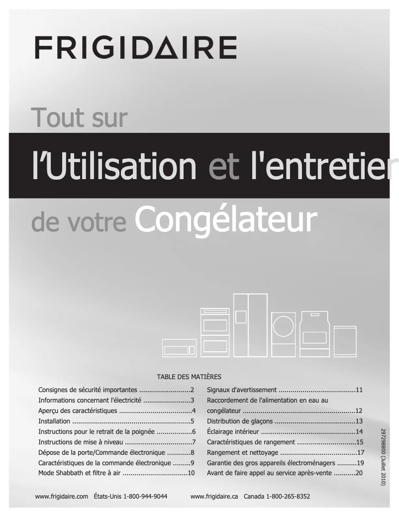 Page 1 de la notice Manuel utilisateur Frigidaire FPUH19D7LF