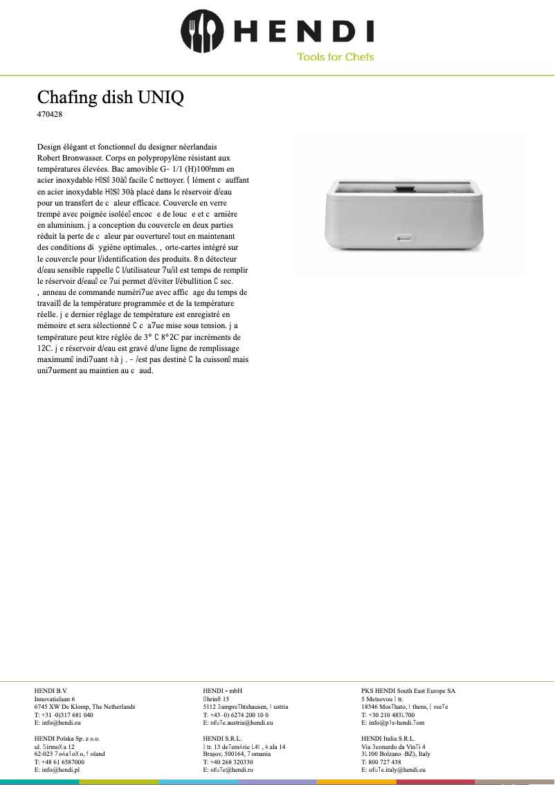 Page 1 de la notice Fiche technique Hendi 470428