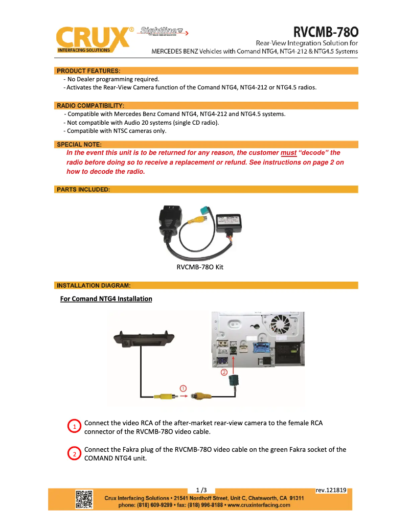 Página 1 del manual Manual de usuario CRUX RVCMB-78O