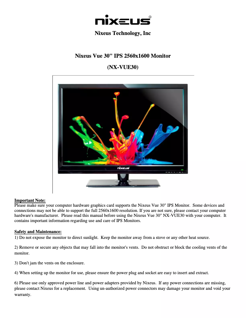 Page 1 de la notice Manuel utilisateur Nixeus NX-VUE30