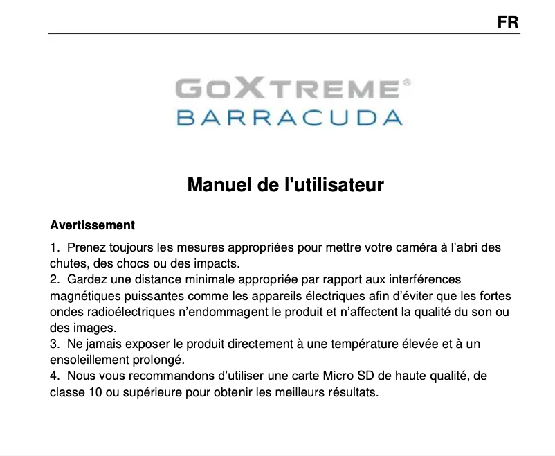 Page n°1 - Manuel utilisateur GoXtreme Barracuda 4K