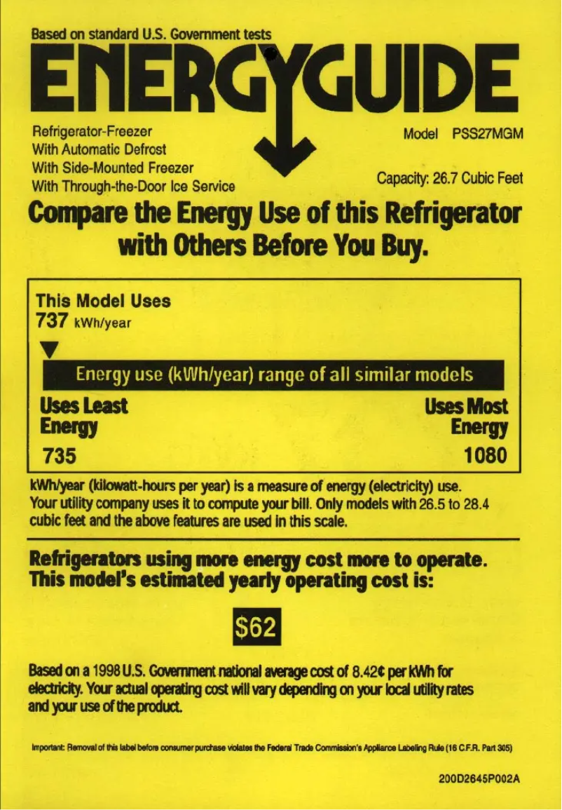 Image de la première page du manuel de l'appareil Profile Arctica PSS27MGMWW