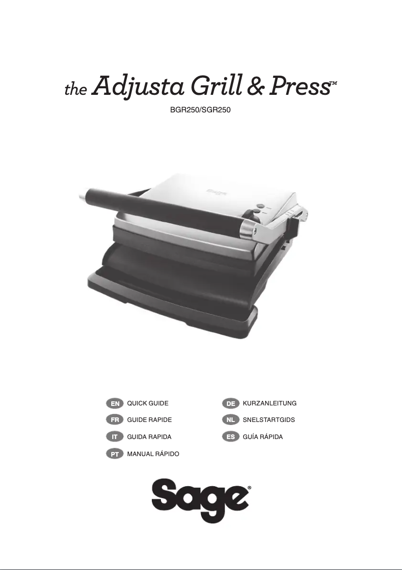 Image de la première page du manuel de l'appareil the Adjusta Grill & Press BGR250
