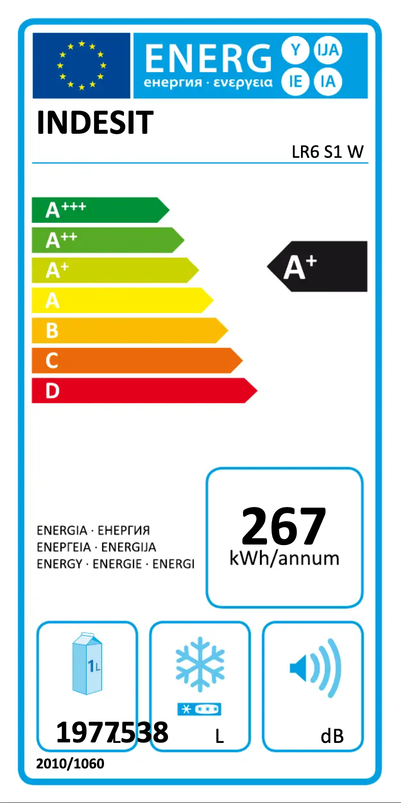 Page n°1 - Label énergétique Indesit LR6 S1 W