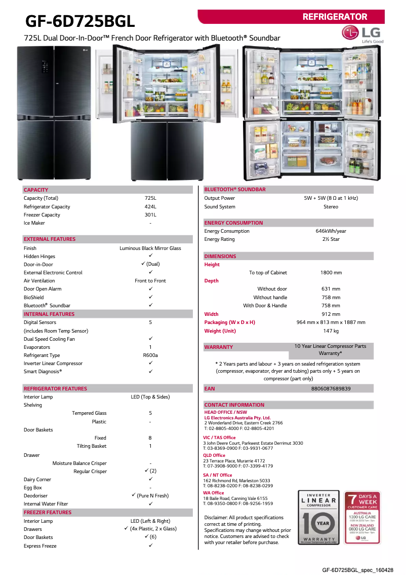 Página 1 del manual Ficha técnica LG GF-6D725BGL