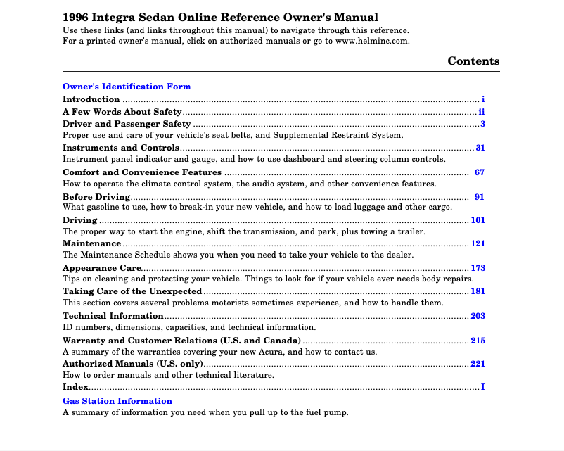 Image de la première page du manuel de l'appareil Integra (1996)