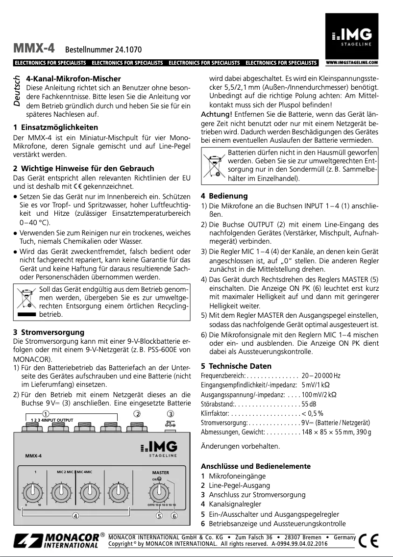 Page 1 de la notice Manuel utilisateur Monacor MMX-4