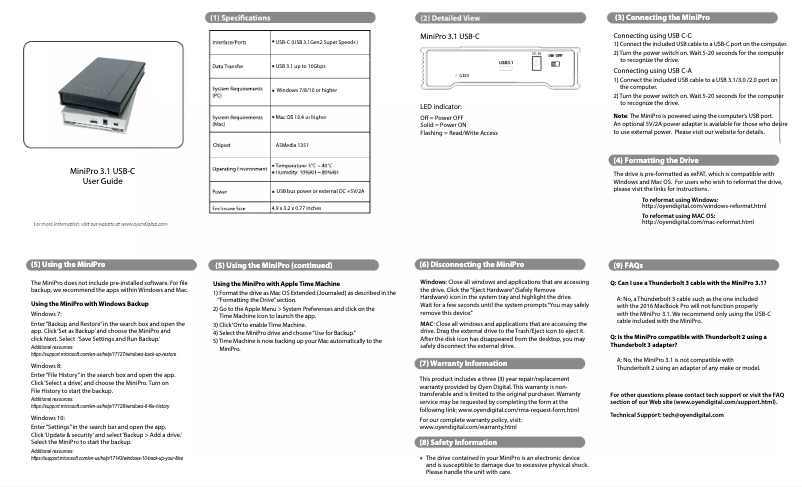 Page n°1 - Manuel utilisateur Oyen Digital MiniPro Dura Rugged