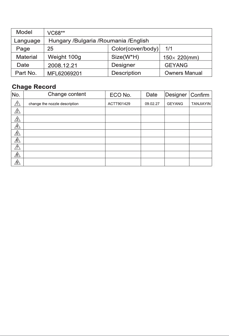 Page 1 de la notice Manuel utilisateur LG VC6818NRT