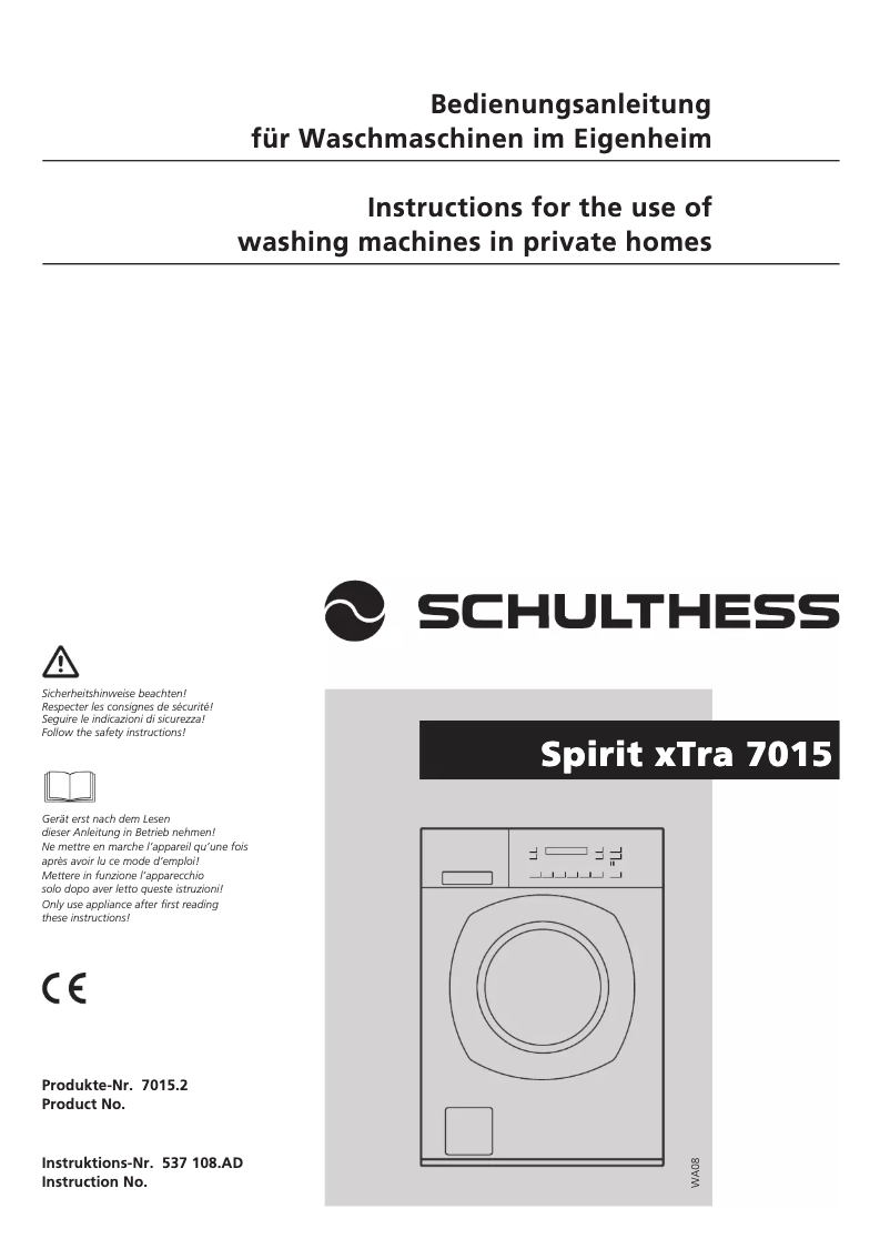 Page 1 de la notice Manuel utilisateur Schulthess Spirit xTra 7015