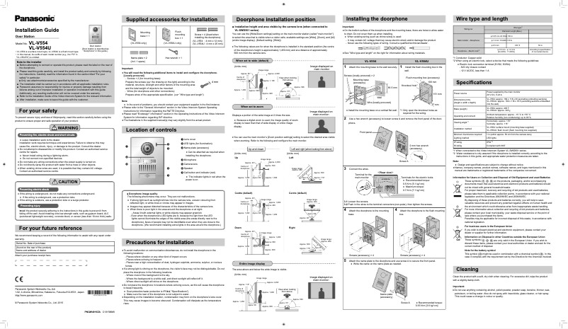 Page n°1 - Manuel utilisateur Panasonic VL-V554U
