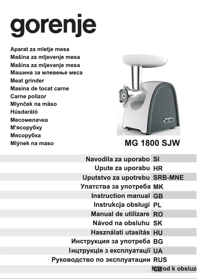 Page n°1 - Manuel utilisateur Gorenje MG1800SJW