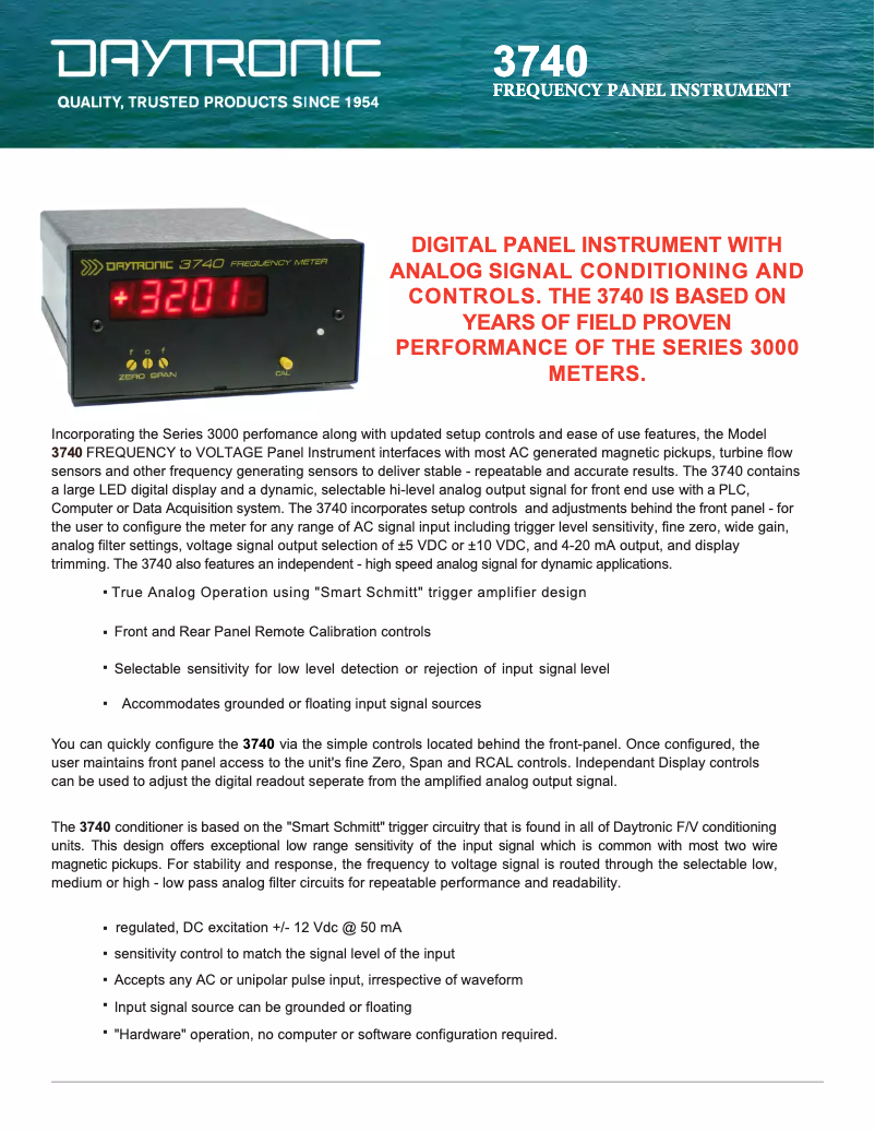 Página 1 del manual Ficha técnica Daytronic 3740P