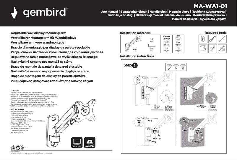 Page 1 de la notice Manuel utilisateur Gembird MA-WA1-01