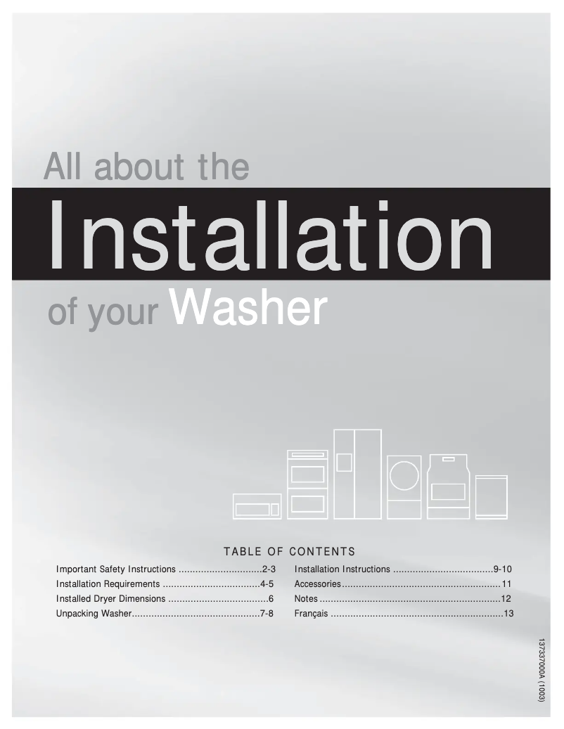 Page 1 de la notice Guide d'installation Frigidaire FAFW4071LW