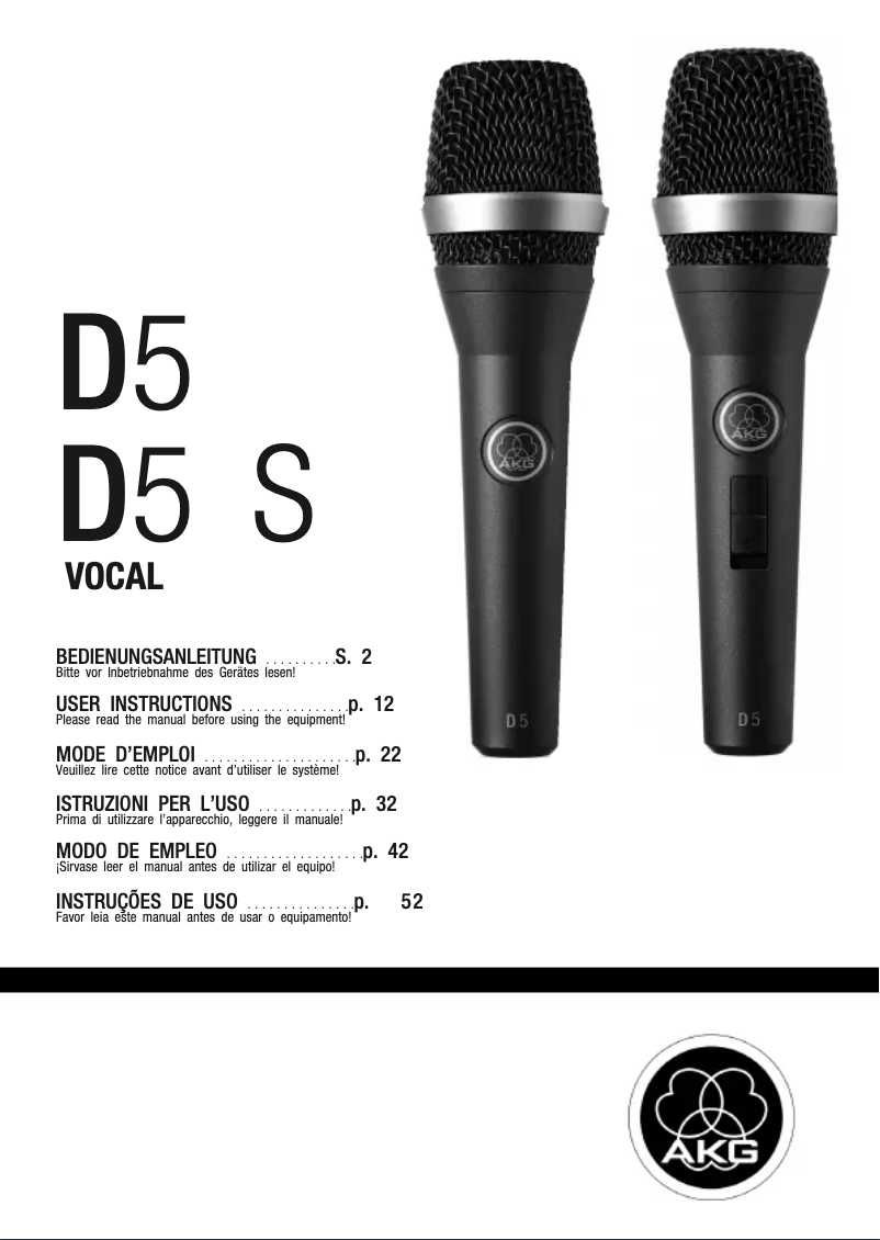 Page n°1 - Manuel utilisateur AKG D5 S