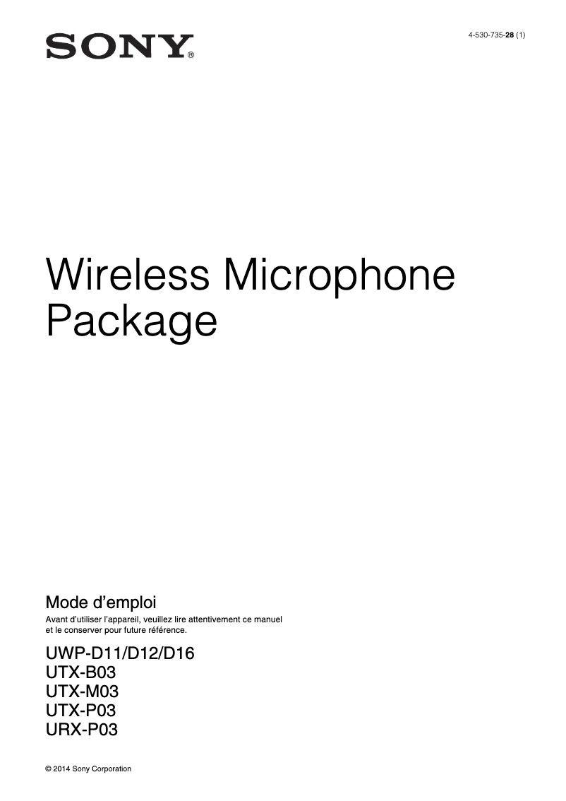 Page 1 de la notice Manuel utilisateur Sony UWP-D12