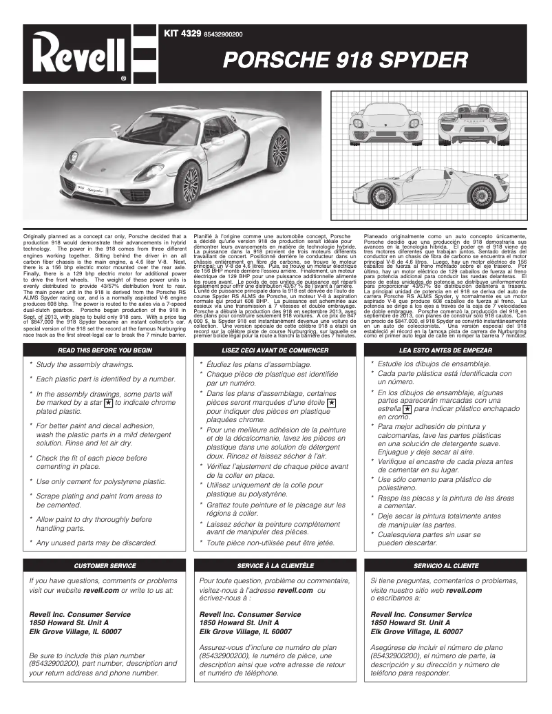 Image de la première page du manuel de l'appareil Porsche 918 Spyder