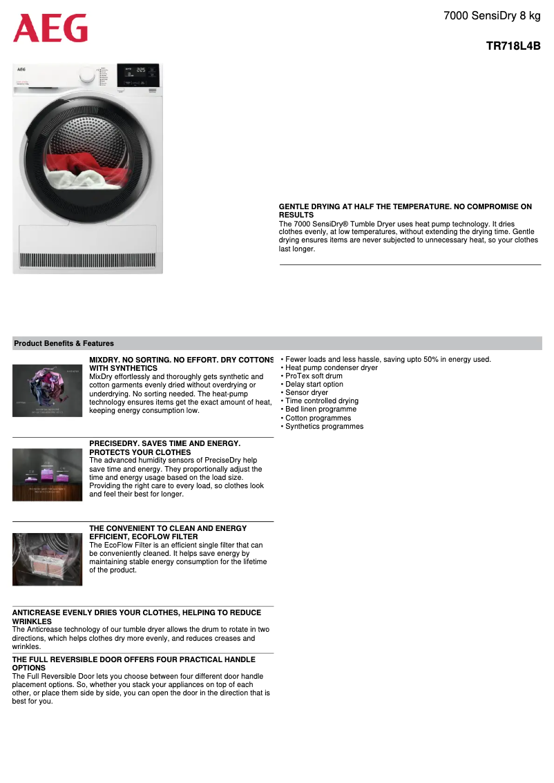 Page n°1 - Fiche technique AEG TR718L4B