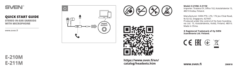 Page 1 de la notice Guide de démarrage rapide Sven E-211M