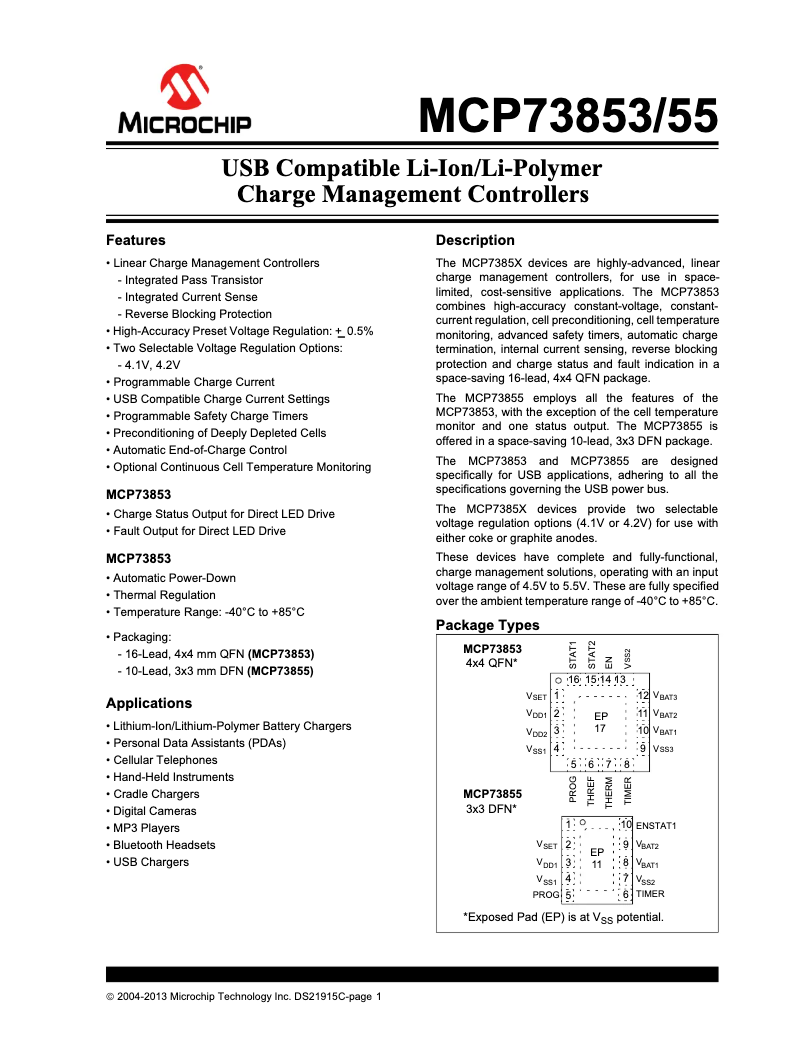 Page 1 de la notice Manuel utilisateur Microchip MCP73855