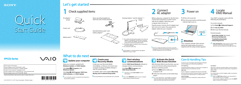 Page n°1 - Guide d'installation Sony Vaio VPCZ2390S
