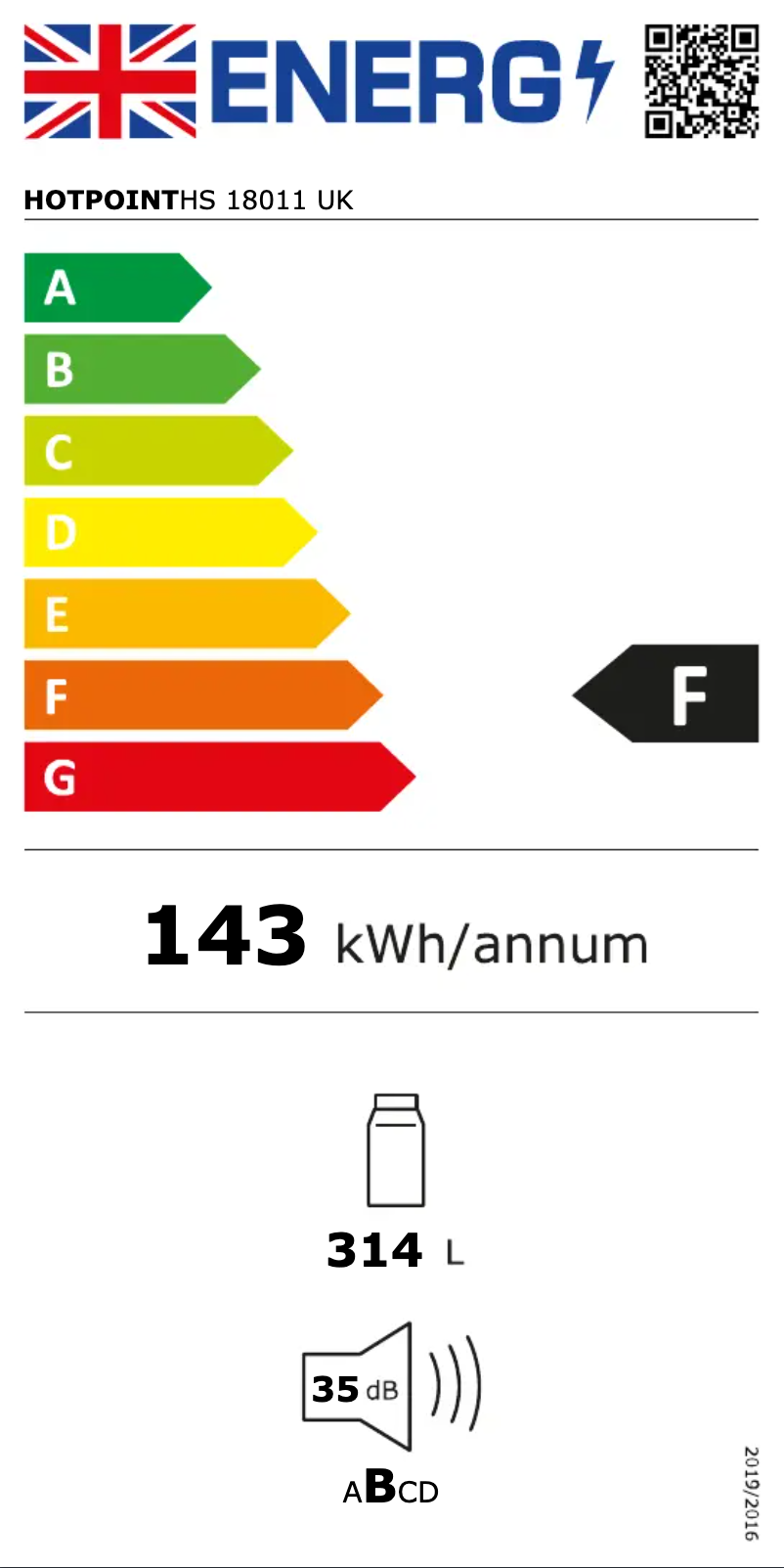 Page n°1 - Label énergétique Hotpoint HS 18011 UK
