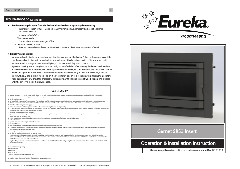 Page 1 de la notice Manuel utilisateur Eureka Garnet SRS3 Insert
