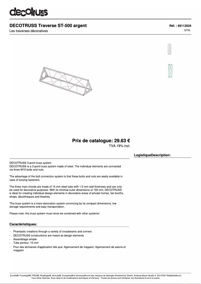 Page n°1 - Fiche technique Decotruss ST-500