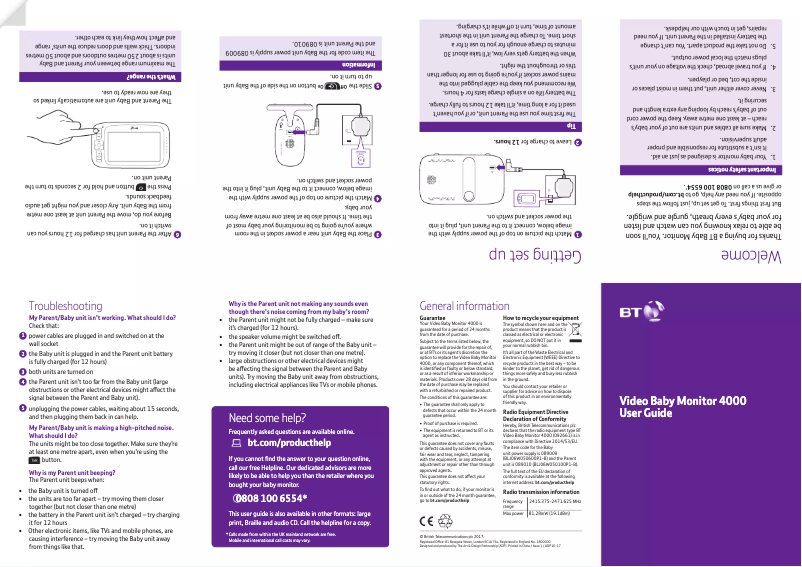 Page 1 de la notice Manuel utilisateur BT Video Baby Monitor 4000