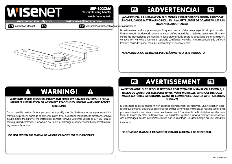 Page n°1 - Manuel utilisateur Hanwha SBP-302CMA