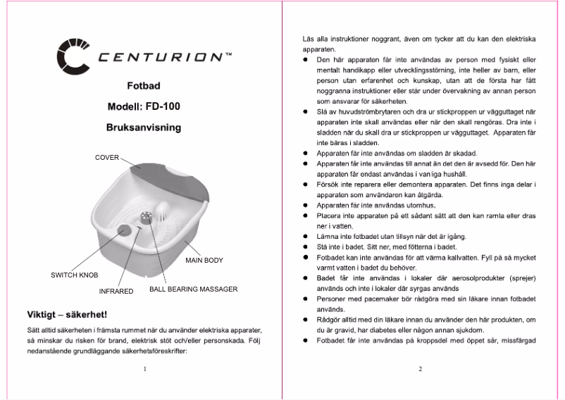 Image de la première page du manuel de l'appareil FD100