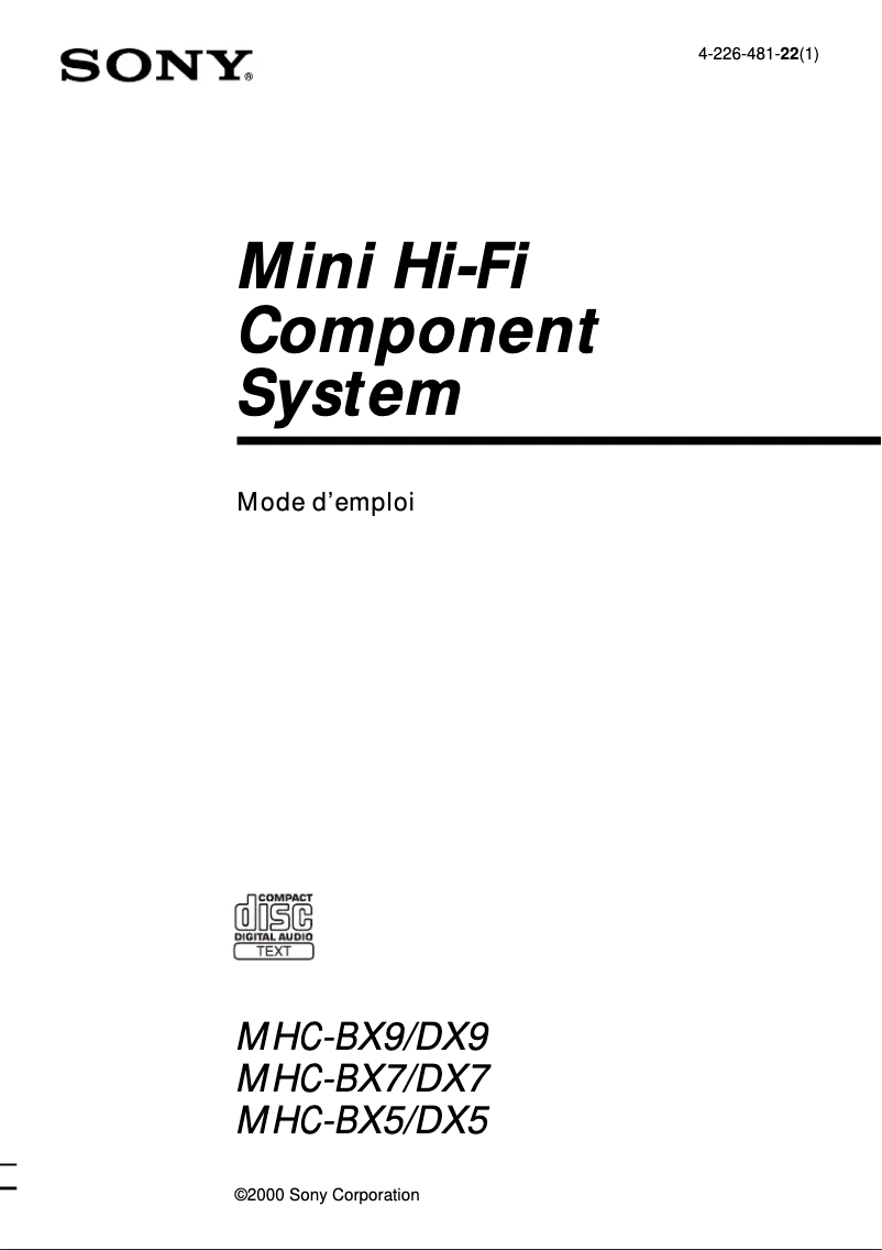 Page n°1 - Manuel utilisateur Sony MHC-DX9