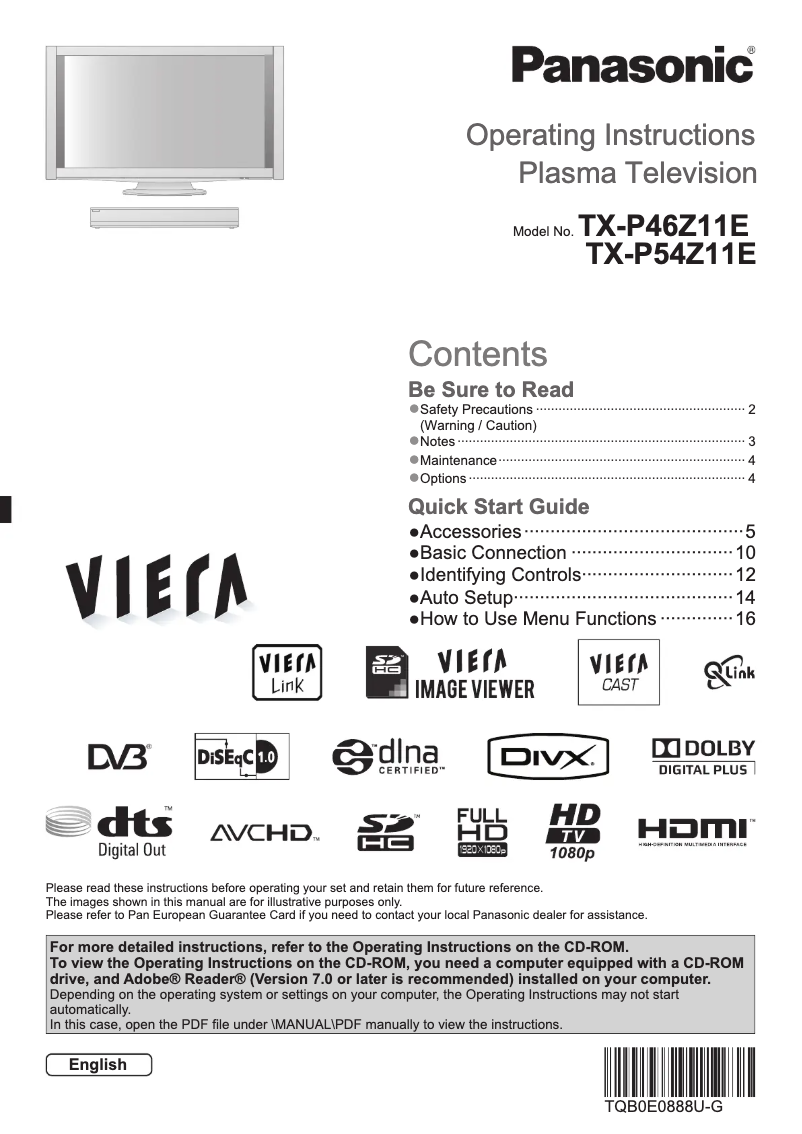 Page 1 de la notice Manuel utilisateur Panasonic Viera TX-P54Z11E