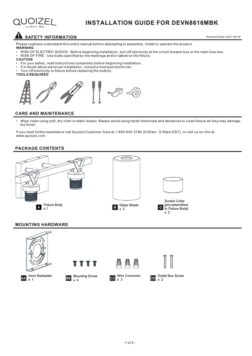 Page n°1 - Manuel utilisateur Quoizel Devon Court DEVN8616MBK