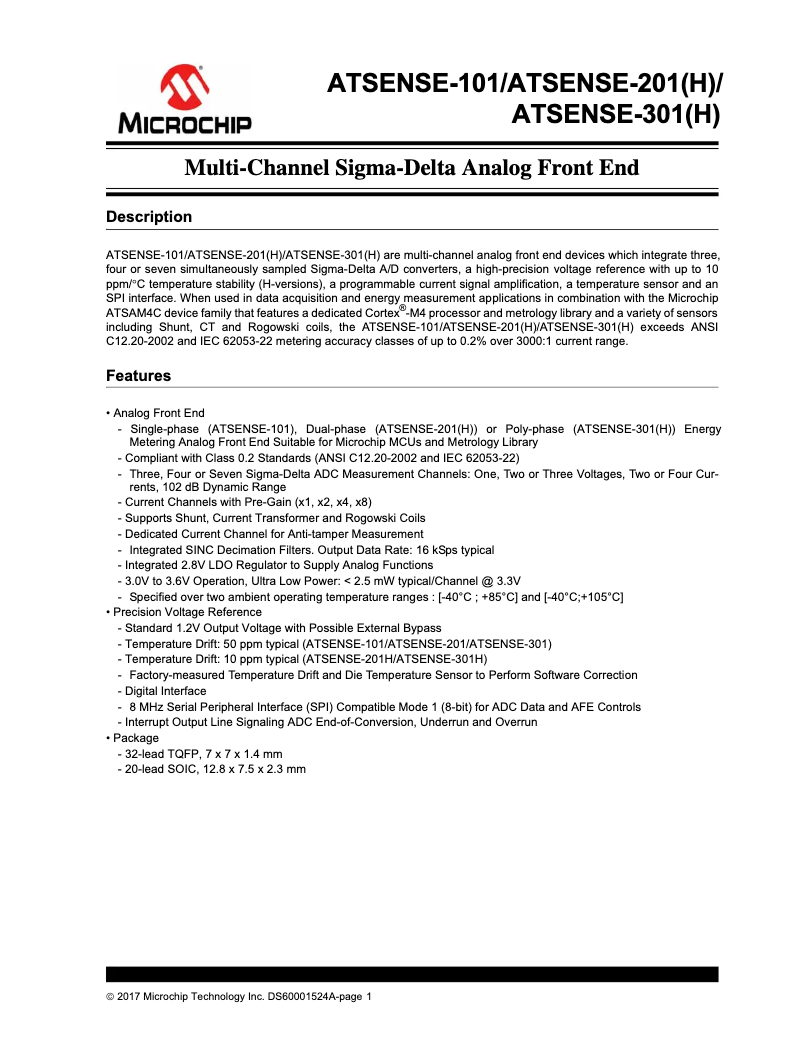 Page 1 de la notice Fiche technique Microchip ATSENSE201