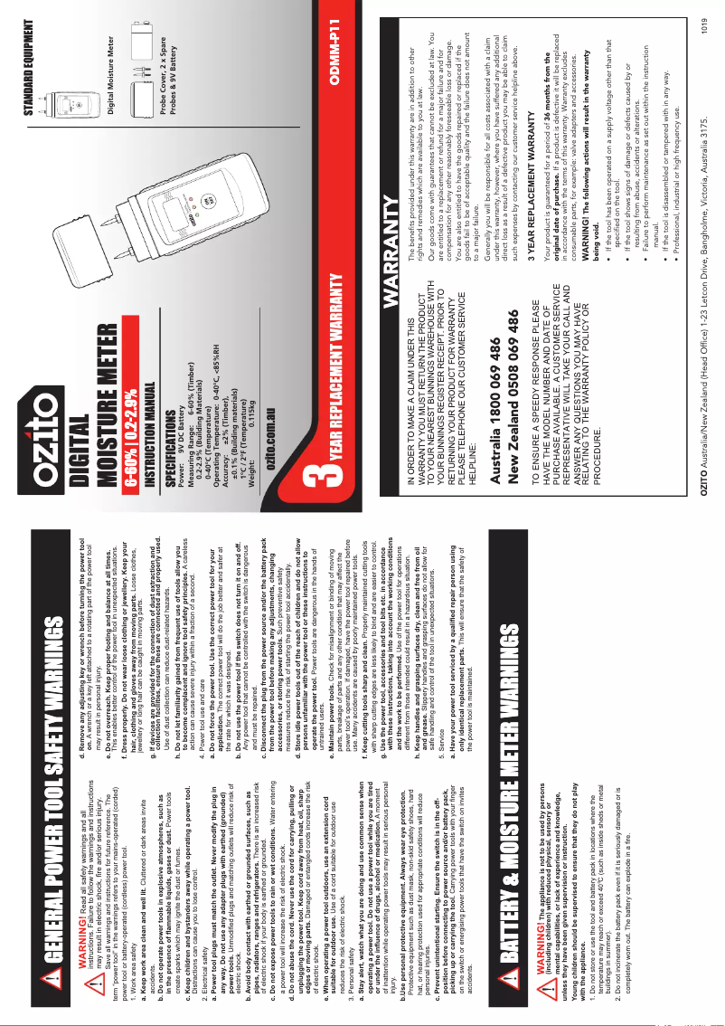 Image de la première page du manuel de l'appareil ODMM-P11