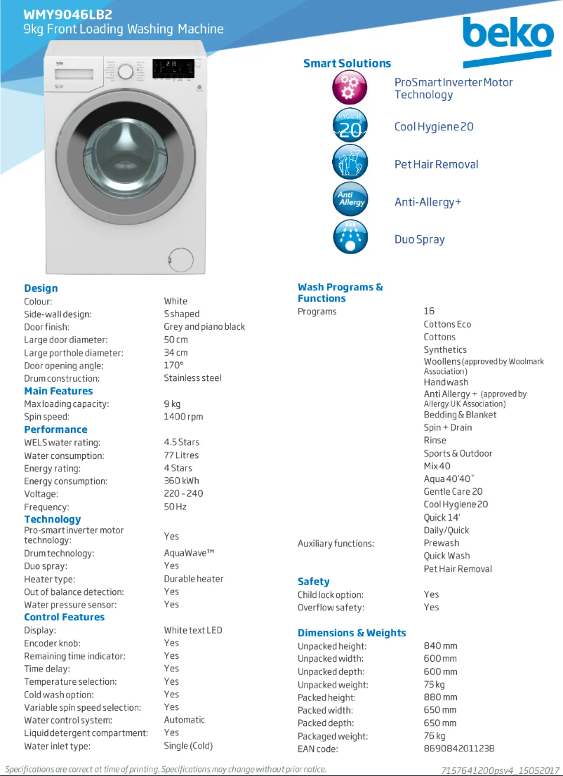 Image de la première page du manuel de l'appareil WMY9046LB2