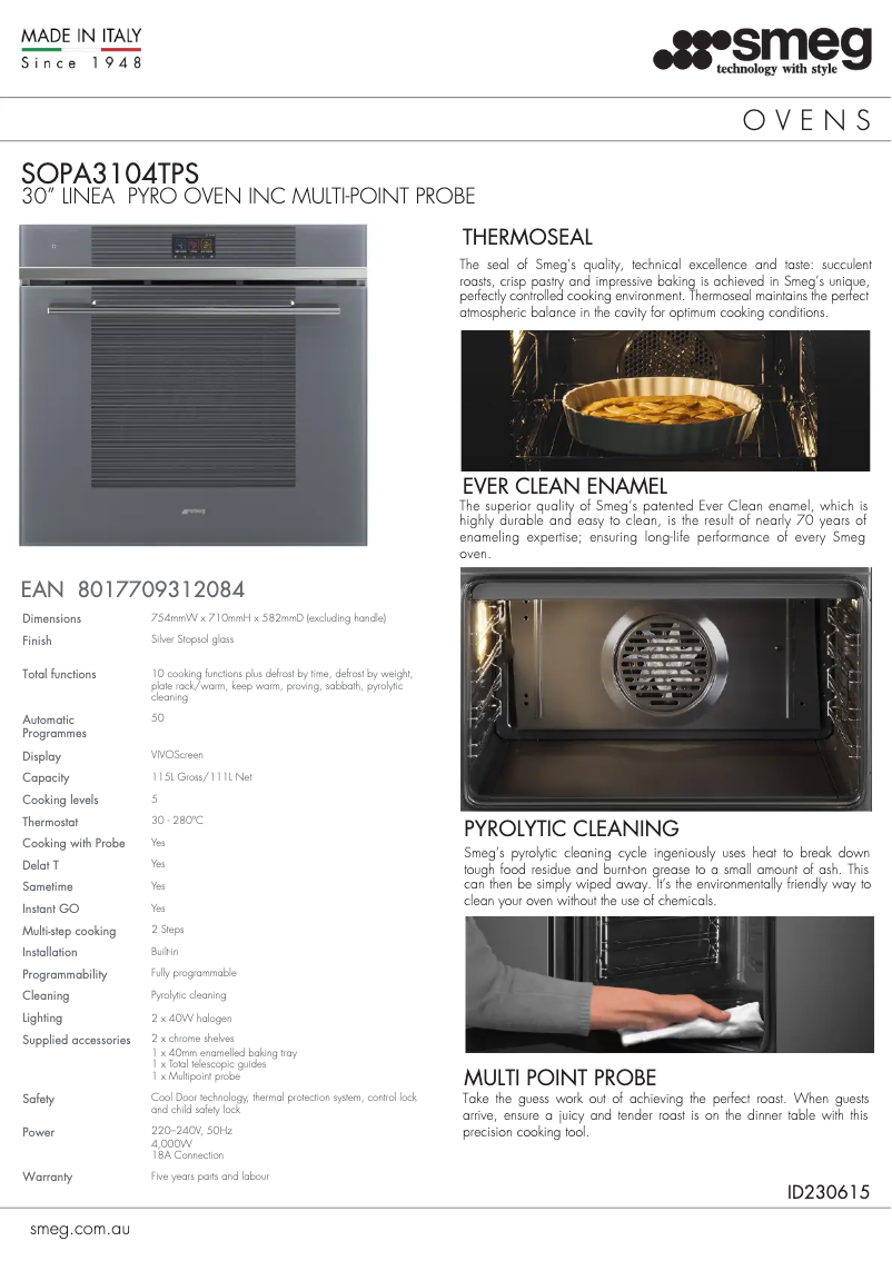 Page n°1 - Fiche technique Smeg SOPA3104TPS
