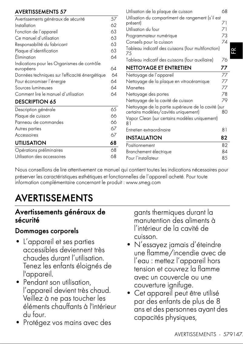 Page 1 de la notice Manuel utilisateur Smeg TR4110IBL2