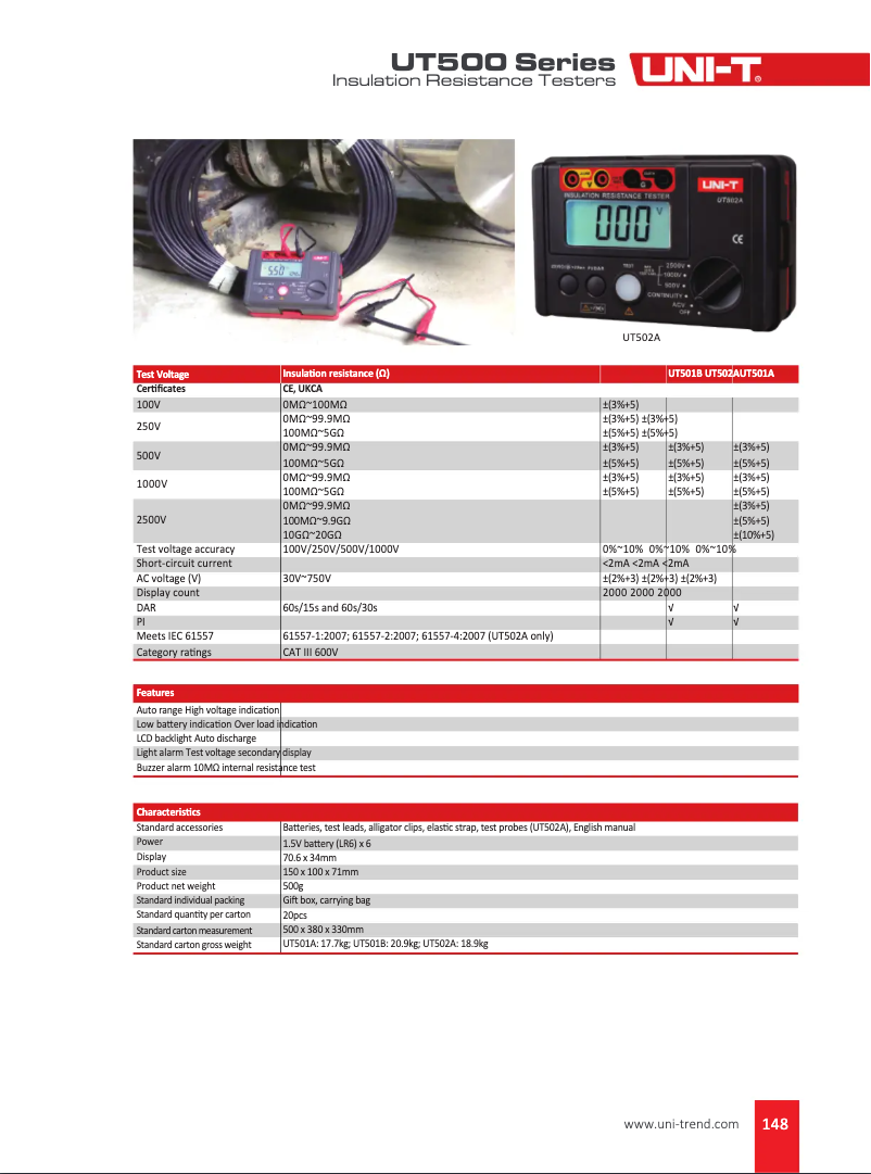 Image de la première page du manuel de l'appareil UT502A